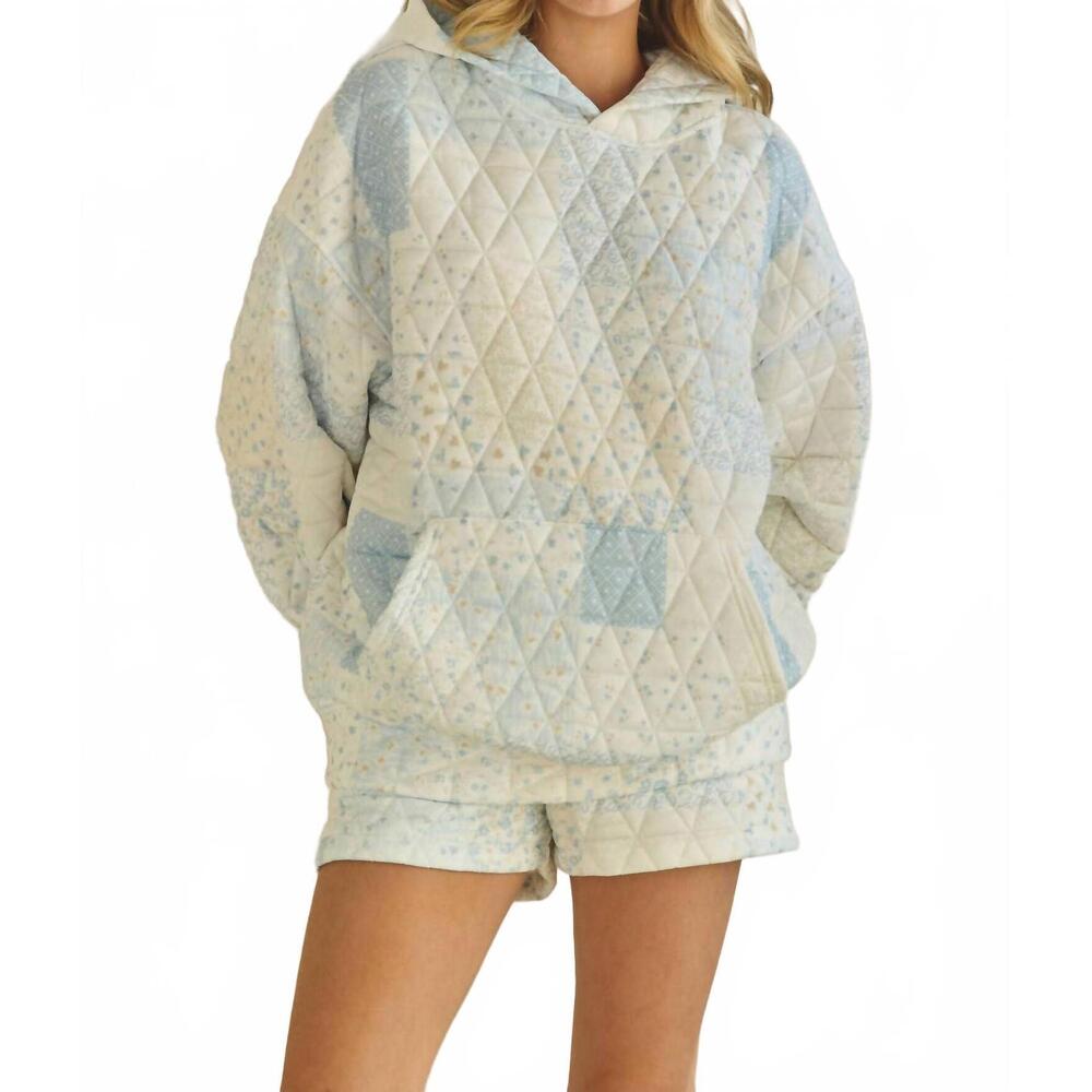 NEW VEVERET floral textured oversized hoodie in blue combo
